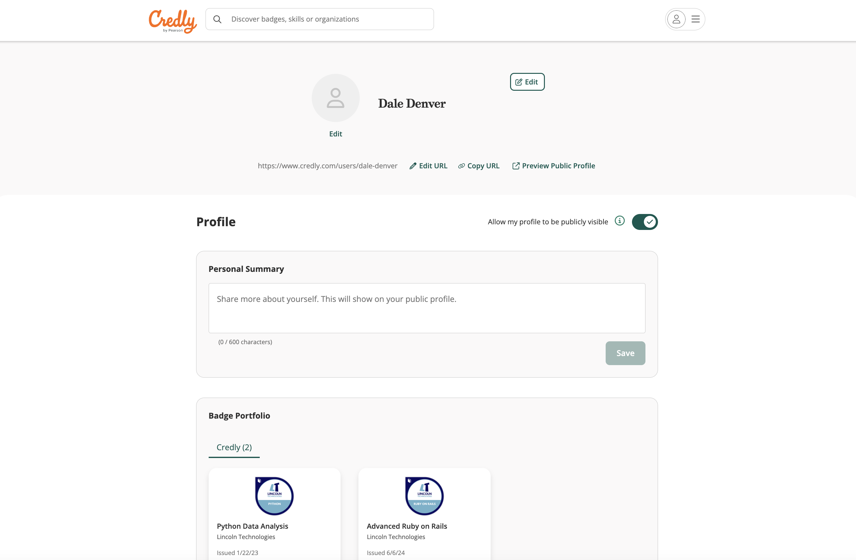 screenshot of a profile with editing capabilities